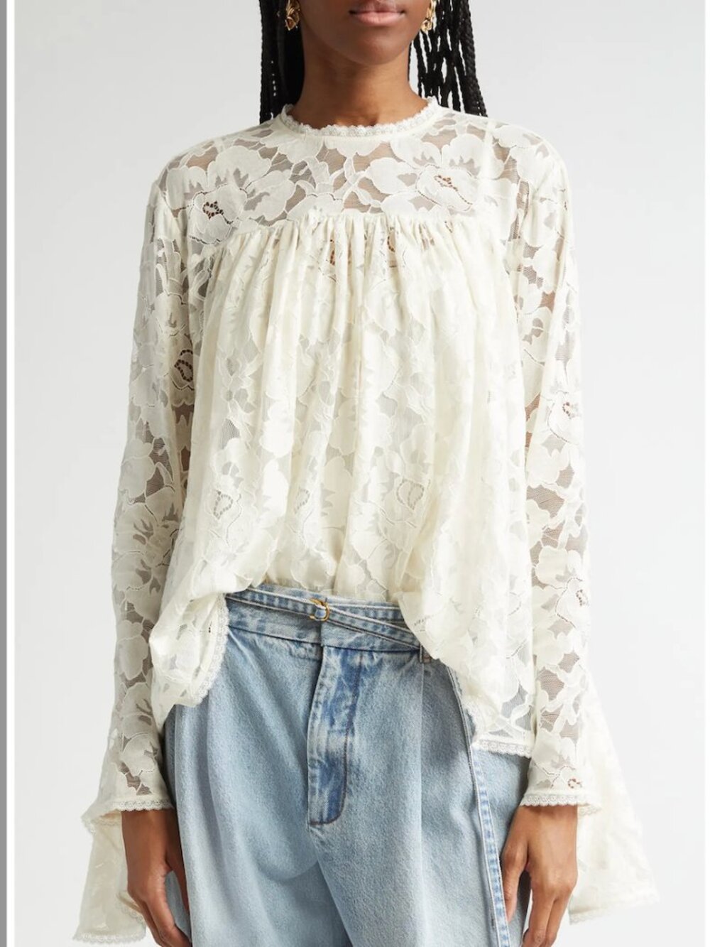 Zimmermann Ivory Lace Bell Sleeve Top Sz MEDIUM